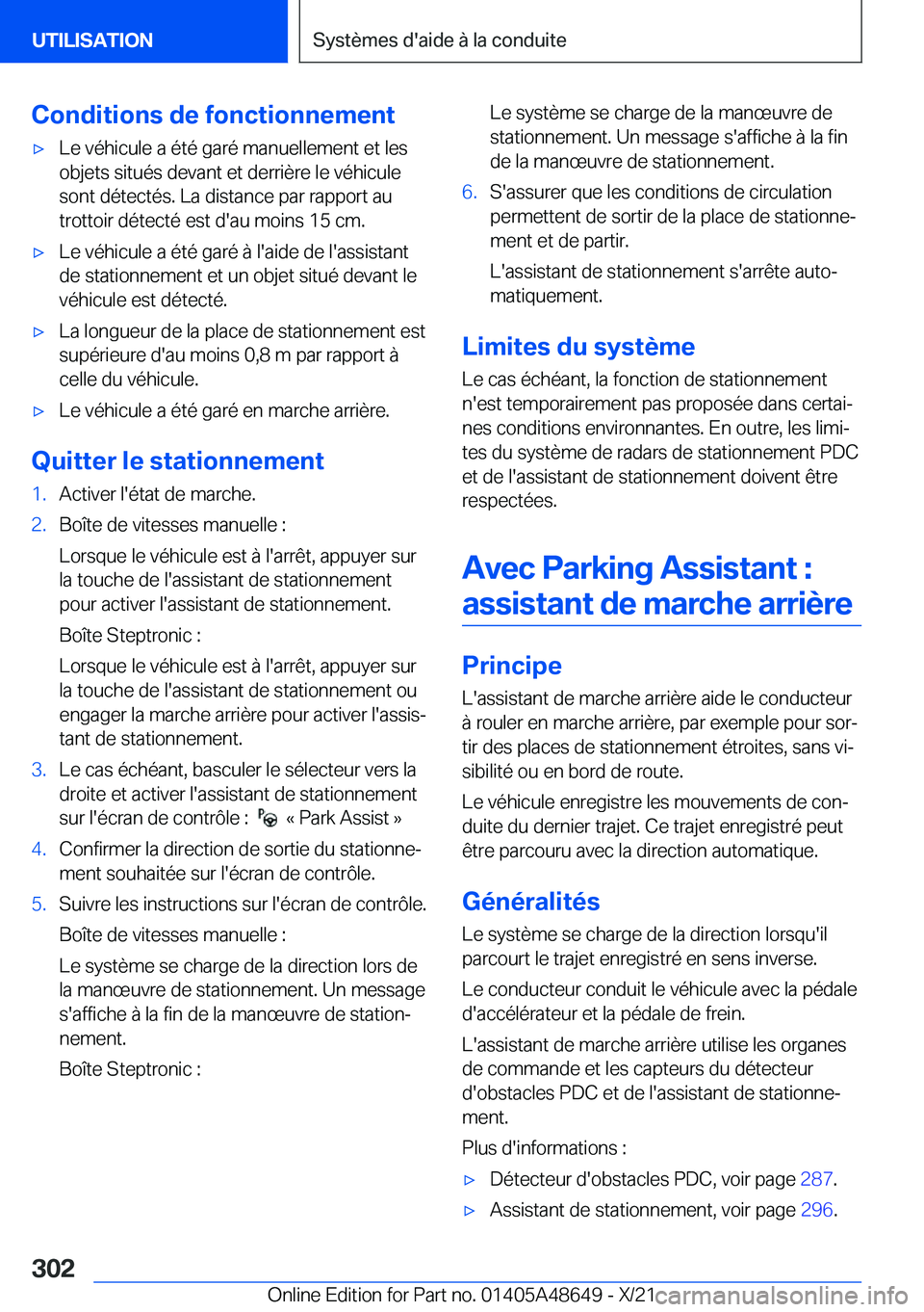 BMW 3 SERIES 2022  Notices Demploi (in French) �C�o�n�d�i�t�i�o�n�s��d�e��f�o�n�c�t�i�o�n�n�e�m�e�n�t'x�L�e��v�é�h�i�c�u�l�e��a��é�t�é��g�a�r�é��m�a�n�u�e�l�l�e�m�e�n�t��e�t��l�e�s
�o�b�j�e�t�s��s�i�t�u�é�s��d�e�v�a�n�t��e�t�