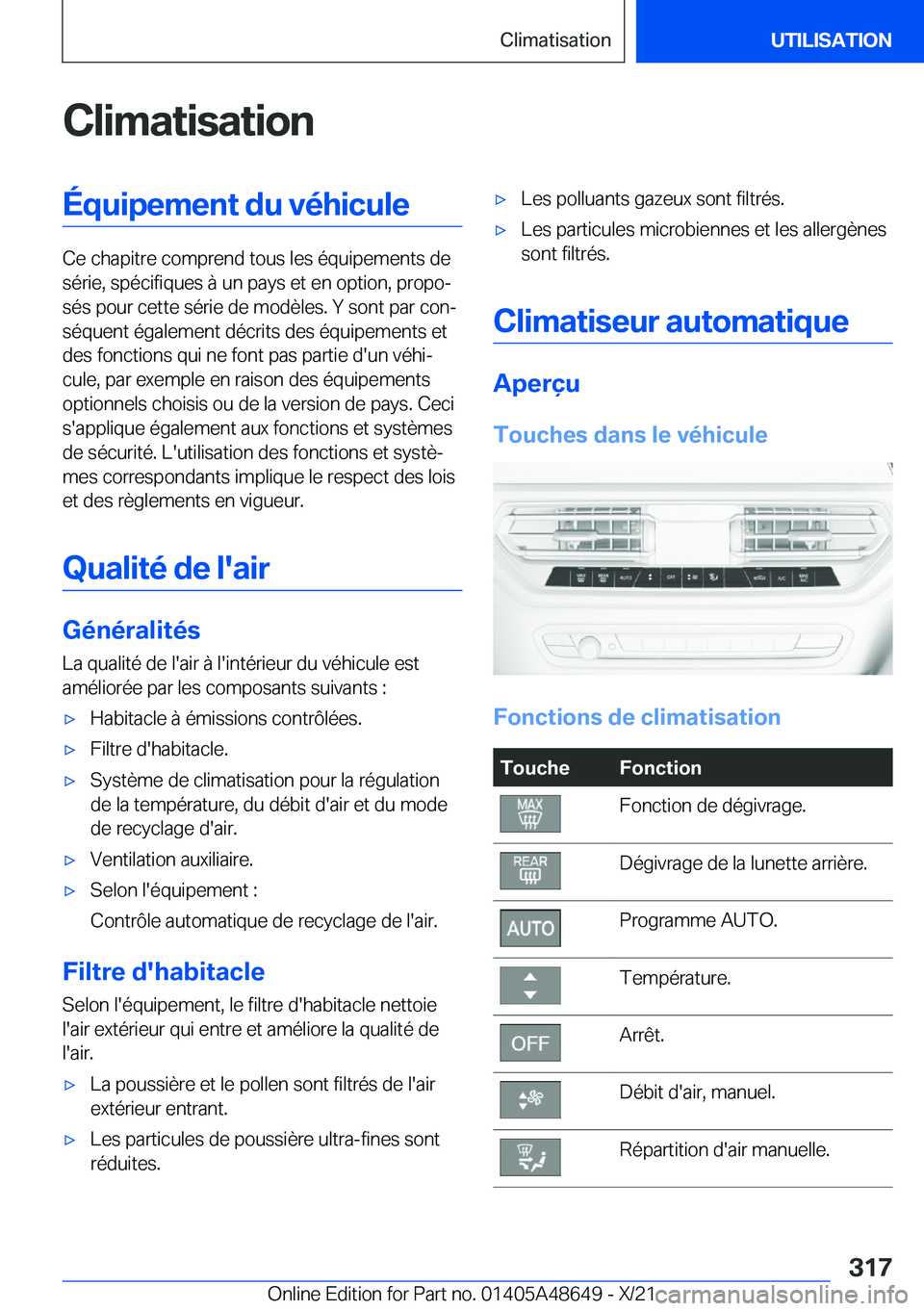 BMW 3 SERIES 2022  Notices Demploi (in French) �C�l�i�m�a�t�i�s�a�t�i�o�n�