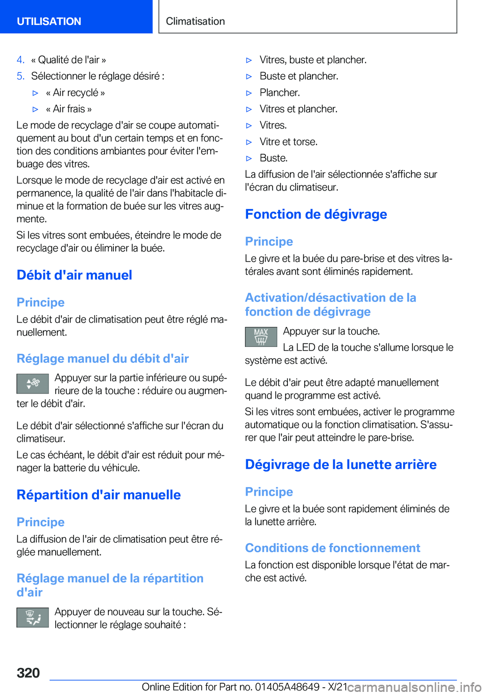 BMW 3 SERIES 2022  Notices Demploi (in French) �4�.�k��Q�u�a�l�i�t�é��d�e��l�'�a�i�r��{�5�.�S�é�l�e�c�t�i�o�n�n�e�r��l�e��r�é�g�l�a�g�e��d�é�s�i�r�é��:'x�k��A�i�r��r�e�c�y�c�l�é��{'x�k��A�i�r��f�r�a�i�s��{
�L�e��m�