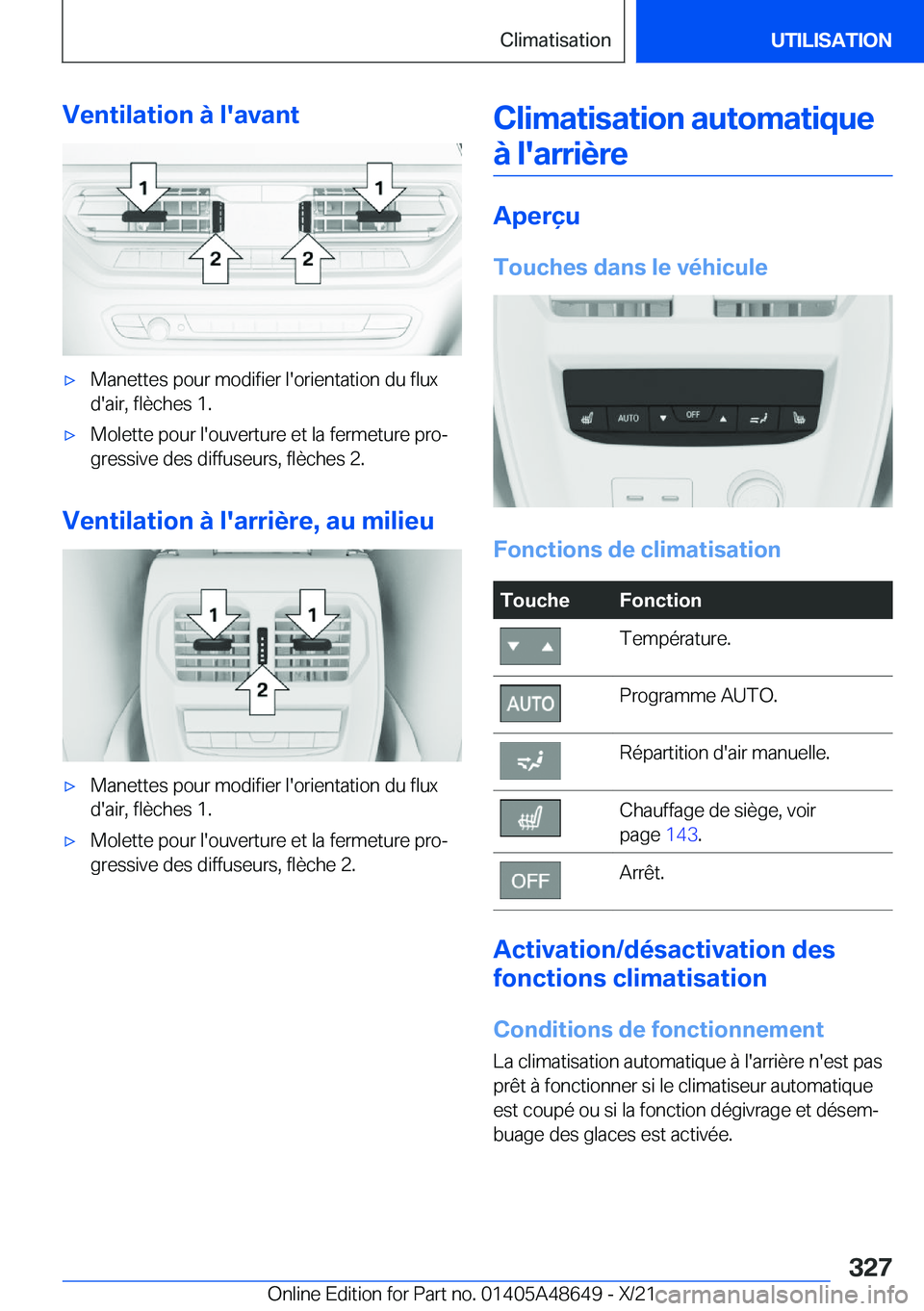 BMW 3 SERIES 2022  Notices Demploi (in French) �V�e�n�t�i�l�a�t�i�o�n��