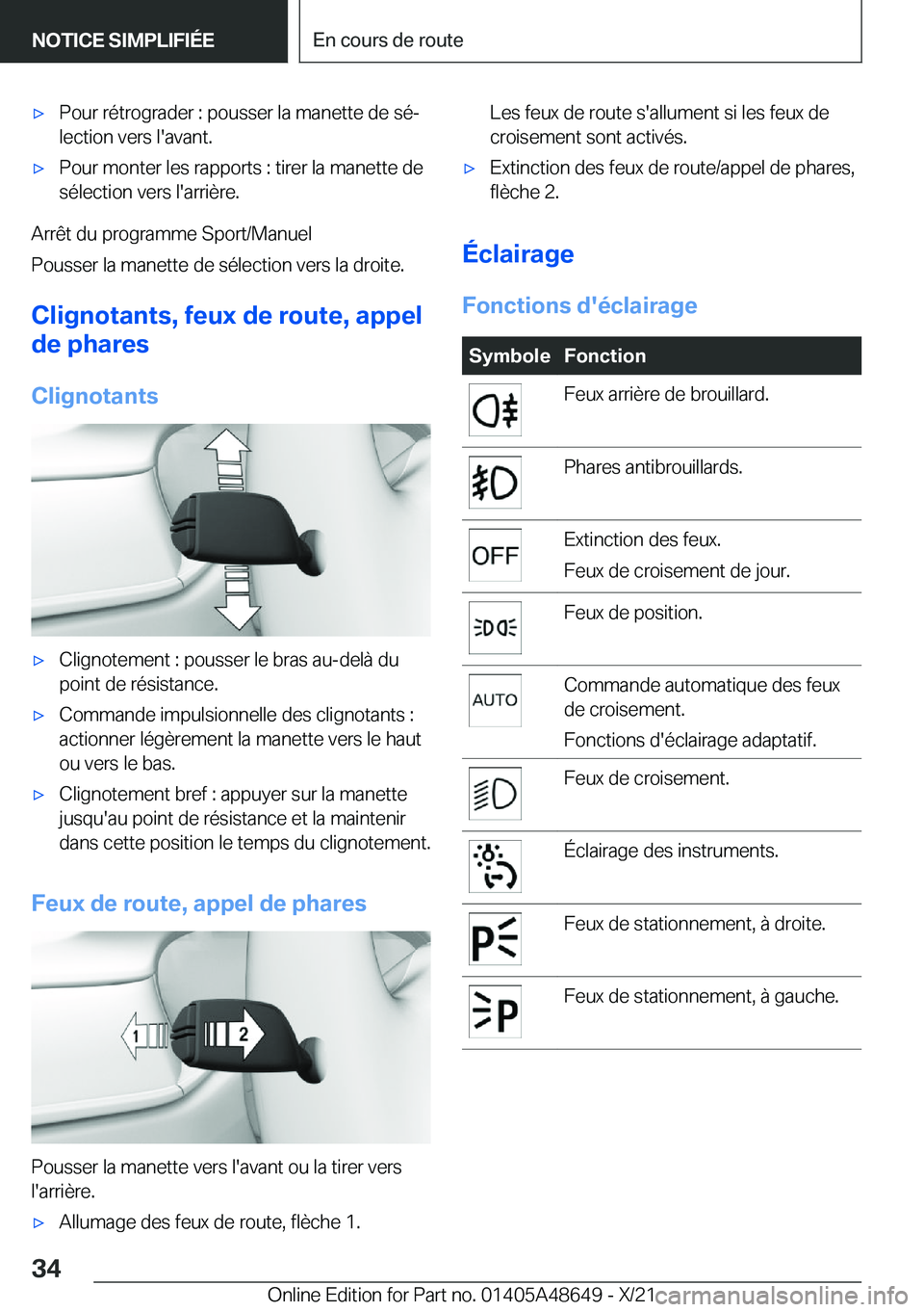 BMW 3 SERIES 2022  Notices Demploi (in French) 'x�P�o�u�r��r�é�t�r�o�g�r�a�d�e�r��:��p�o�u�s�s�e�r��l�a��m�a�n�e�t�t�e��d�e��s�éj�l�e�c�t�i�o�n��v�e�r�s��l�'�a�v�a�n�t�.'x�P�o�u�r��m�o�n�t�e�r��l�e�s��r�a�p�p�o�r�t�s��: