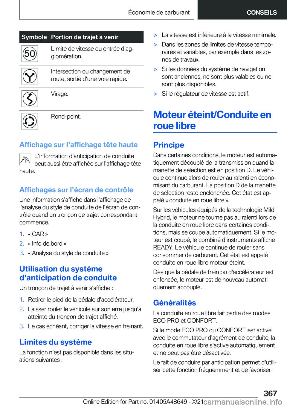 BMW 3 SERIES 2022  Notices Demploi (in French) �S�y�m�b�o�l�e�P�o�r�t�i�o�n��d�e��t�r�a�j�e�t��