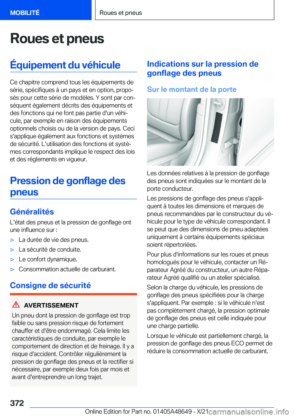 BMW 3 SERIES 2022  Notices Demploi (in French) �R�o�u�e�s��e�t��p�n�e�u�s�