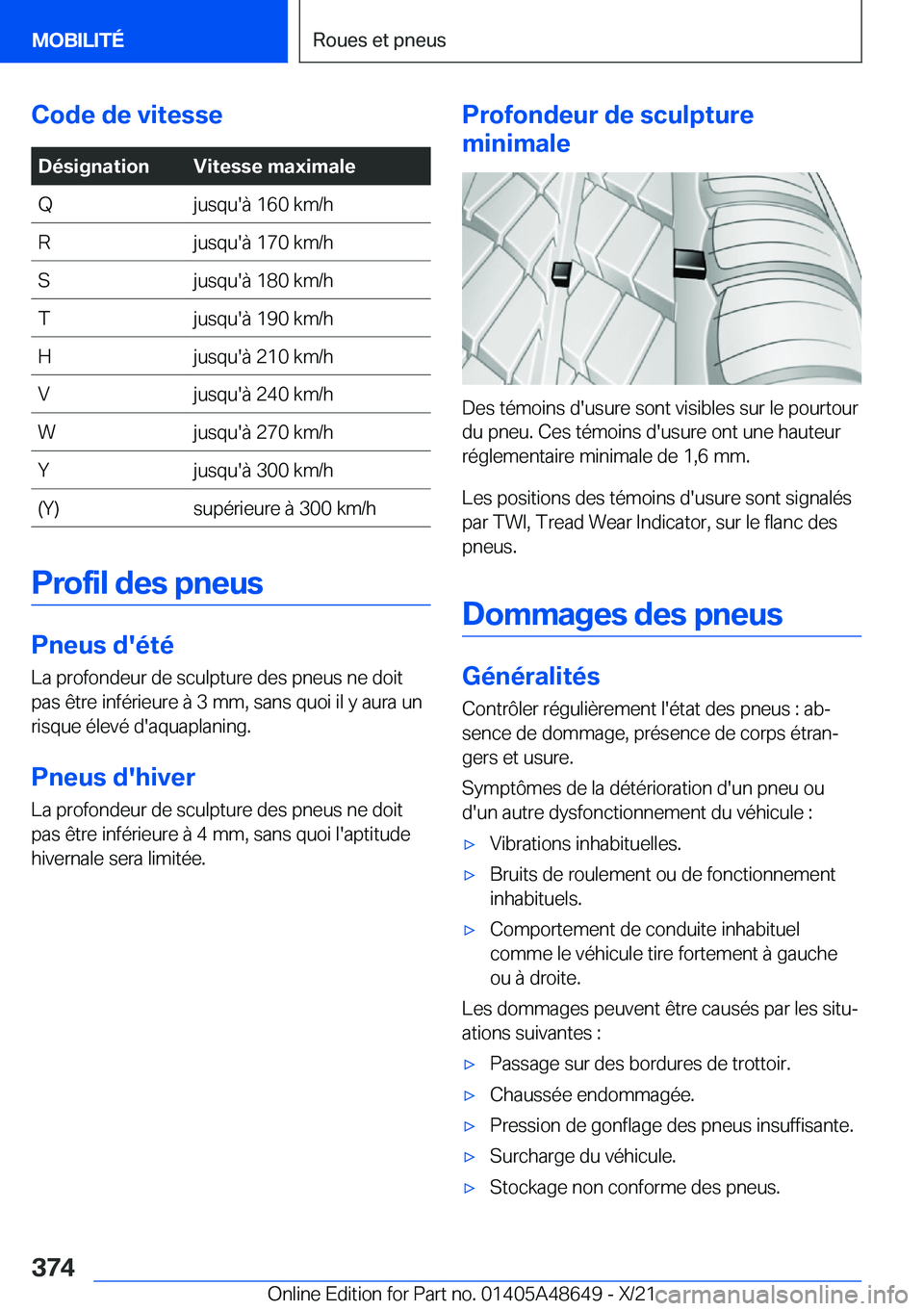 BMW 3 SERIES 2022  Notices Demploi (in French) �C�o�d�e��d�e��v�i�t�e�s�s�e�D�é�s�i�g�n�a�t�i�o�n�V�i�t�e�s�s�e��m�a�x�i�m�a�l�e�Q�j�u�s�q�u�'�