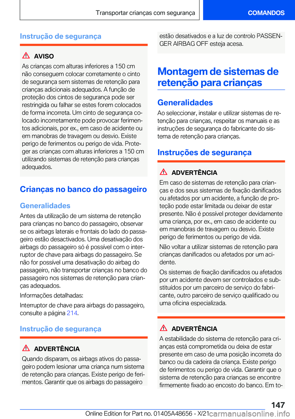 BMW 3 SERIES 2022  Manual do condutor (in Portuguese) �I�n�s�t�r�u�