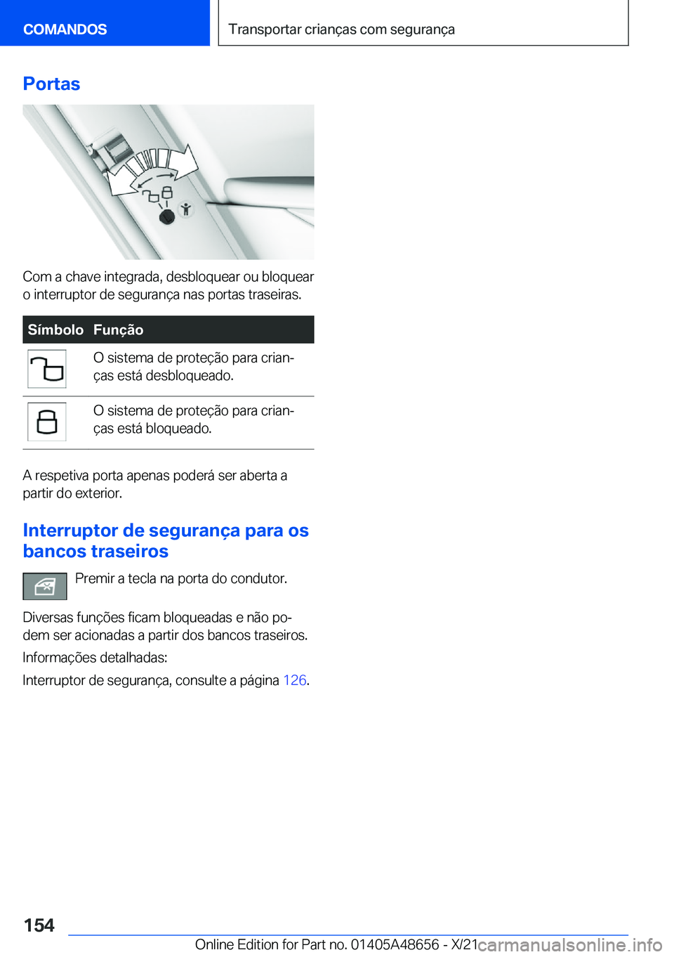 BMW 3 SERIES 2022  Manual do condutor (in Portuguese) �P�o�r�t�a�s
�C�o�m��a��c�h�a�v�e��i�n�t�e�g�r�a�d�a�,��d�e�s�b�l�o�q�u�e�a�r��o�u��b�l�o�q�u�e�a�r
�o��i�n�t�e�r�r�u�p�t�o�r��d�e��s�e�g�u�r�a�n�