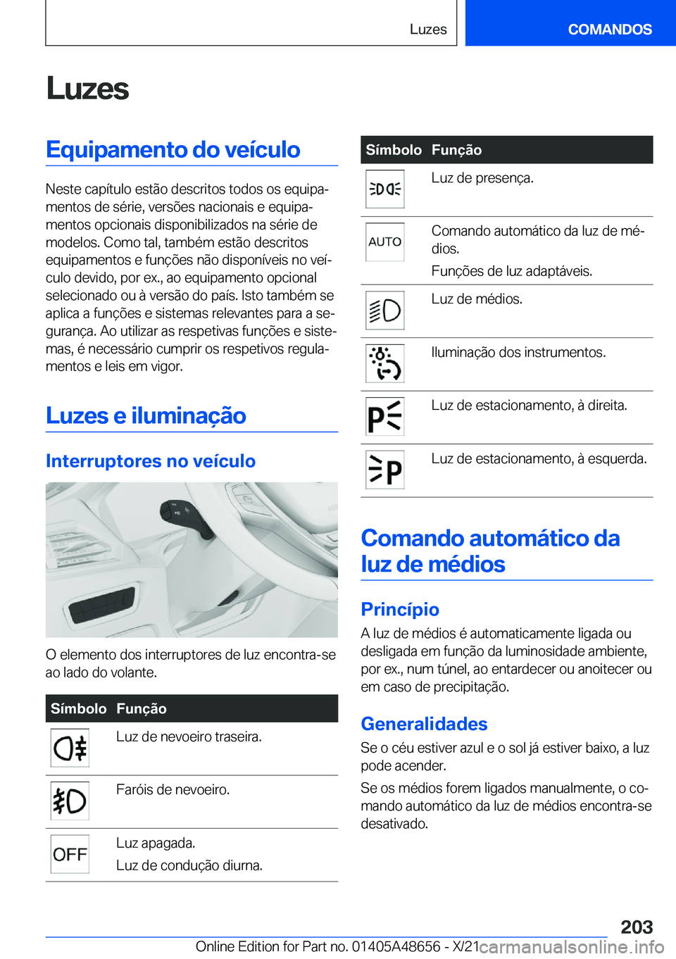 BMW 3 SERIES 2022  Manual do condutor (in Portuguese) �L�u�z�e�s�E�q�u�i�p�a�m�e�n�t�o��d�o��v�e�