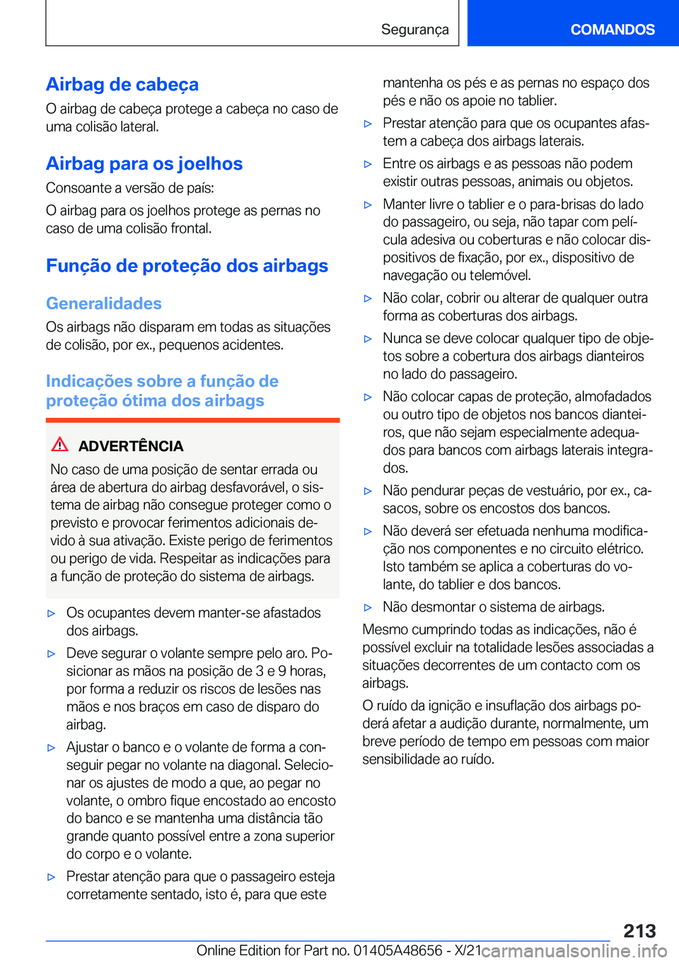 BMW 3 SERIES 2022  Manual do condutor (in Portuguese) �A�i�r�b�a�g��d�e��c�a�b�e�