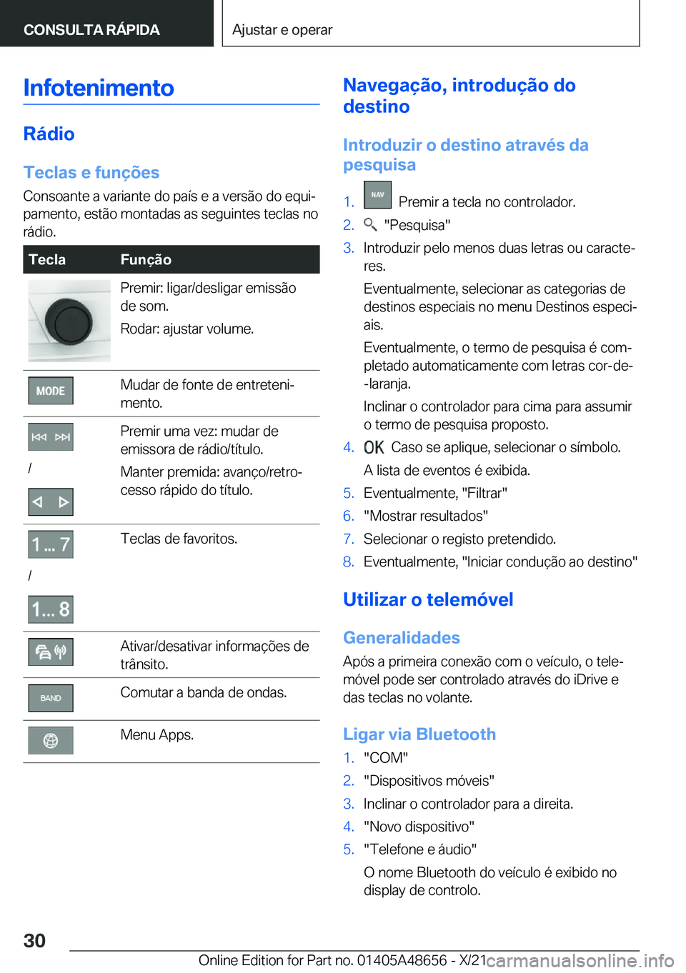 BMW 3 SERIES 2022  Manual do condutor (in Portuguese) �I�n�f�o�t�e�n�i�m�e�n�t�o
�R�á�d�i�o�T�e�c�l�a�s��e��f�u�n�