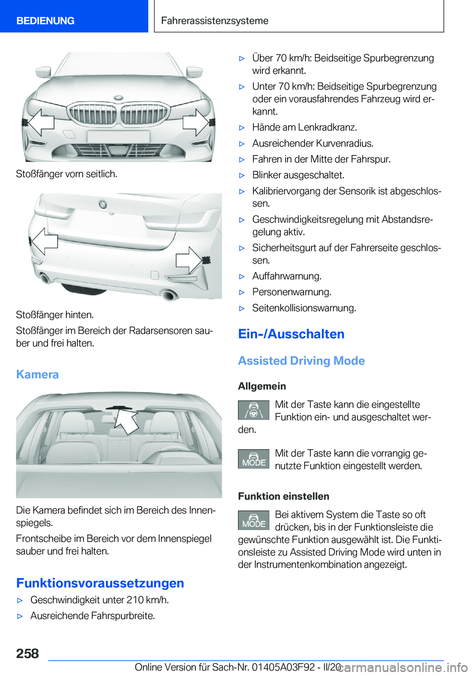 BMW 3 SERIES 2020  Betriebsanleitungen (in German) �S�t�o�