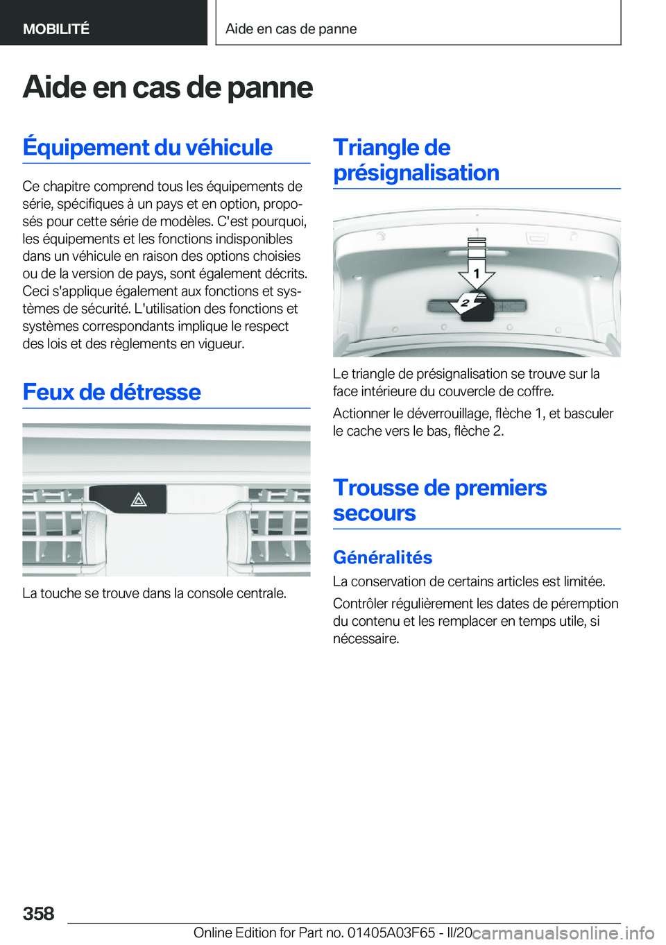BMW 3 SERIES 2020  Notices Demploi (in French) �A�i�d�e��e�n��c�a�s��d�e��p�a�n�n�e�
