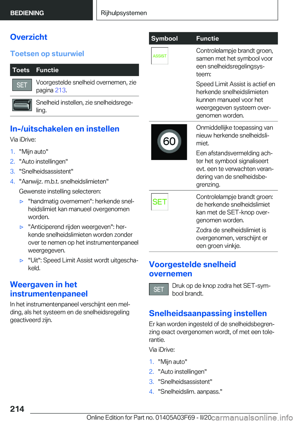 BMW 3 SERIES 2020  Instructieboekjes (in Dutch) �O�v�e�r�z�i�c�h�t�T�o�e�t�s�e�n��o�p��s�t�u�u�r�w�i�e�l�T�o�e�t�s�F�u�n�c�t�i�e�V�o�o�r�g�e�s�t�e�l�d�e��s�n�e�l�h�e�i�d��o�v�e�r�n�e�m�e�n�,��z�i�e
�p�a�g�i�n�a� �2�1�3�.�S�n�e�l�h�e�i�d��i�n