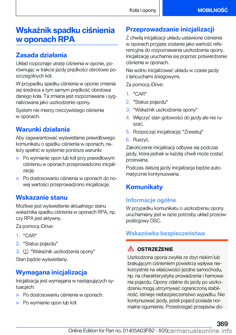 BMW 3 SERIES 2020  Instrukcja obsługi (in Polish) �W�s�k�a7�n�i�k��s�p�a�d�k�u��c�i�n�i�e�n�i�a�w��o�p�o�n�a�c�h��R�P�A
�Z�a�s�a�d�a��d�z�i�a�ł�a�n�i�a
�U�k�ł�a�d��r�o�z�p�o�z�n�a�j�e��u�t�r�a�t�
