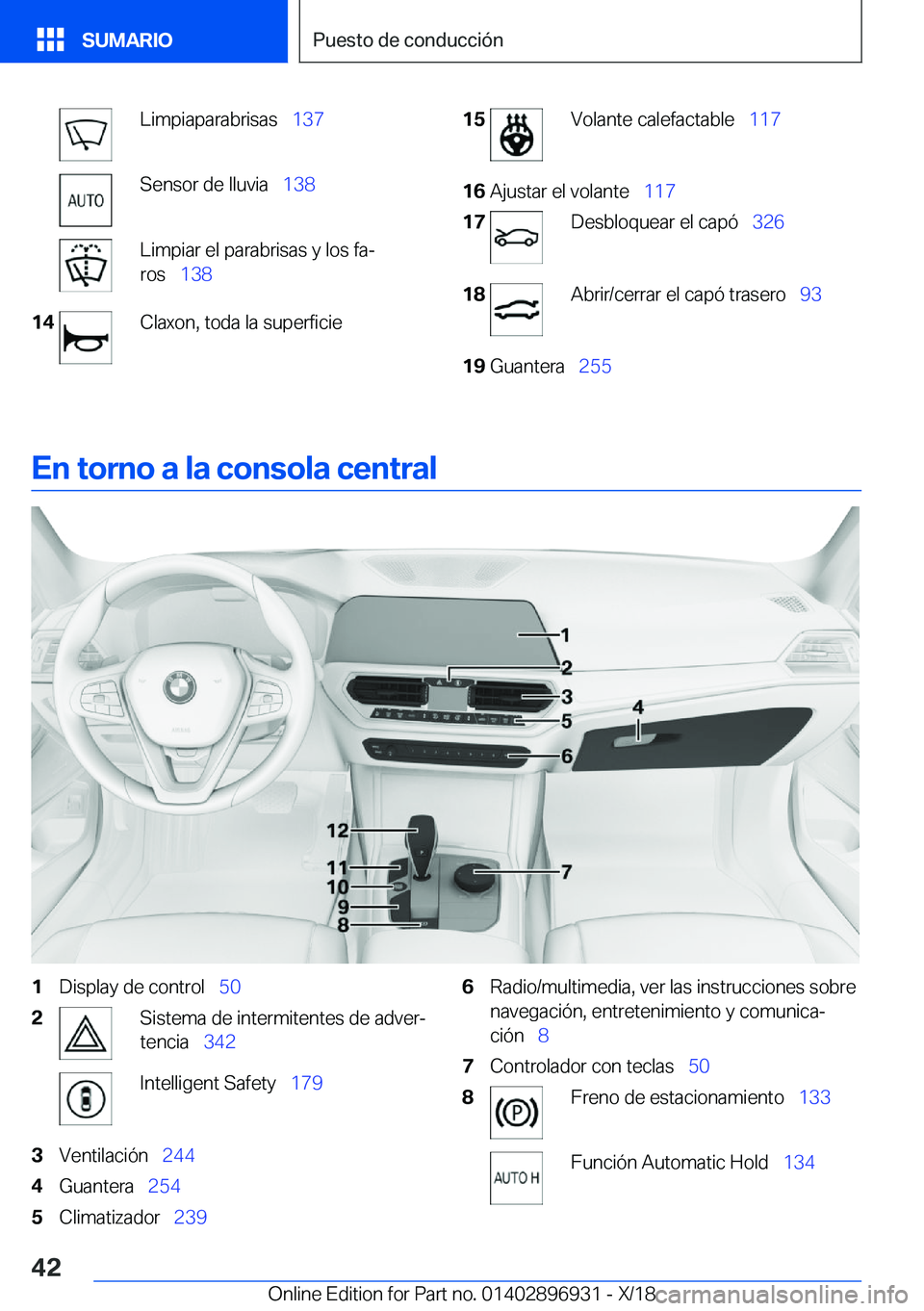BMW 3 SERIES 2019  Manuales de Empleo (in Spanish) �L�i�m�p�i�a�p�a�r�a�b�r�i�s�a�s\_�1�3�7�S�e�n�s�o�r��d�e��l�l�u�v�i�a\_�1�3�8�L�i�m�p�i�a�r��e�l��p�a�r�a�b�r�i�s�a�s��y��l�o�s��f�aª
�r�o�s\_ �1�3�8�1�4�C�l�a�x�o�n�,��t�o�d�a��l�a�