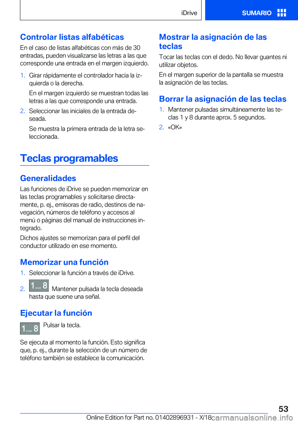 BMW 3 SERIES 2019  Manuales de Empleo (in Spanish) �C�o�n�t�r�o�l�a�r��l�i�s�t�a�s��a�l�f�a�b�