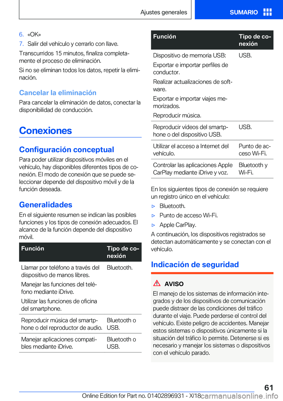 BMW 3 SERIES 2019  Manuales de Empleo (in Spanish) �6�.�«�O�K�{�7�.�S�a�l�i�r��d�e�l��v�e�h�