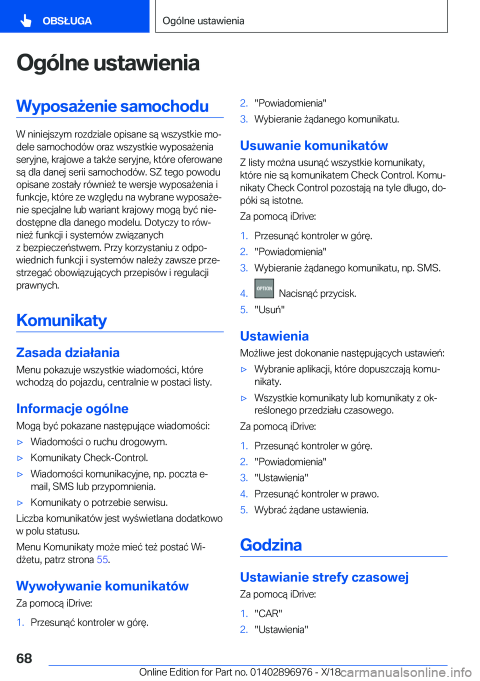 BMW 3 SERIES 2019  Instrukcja obsługi (in Polish) �O�g�