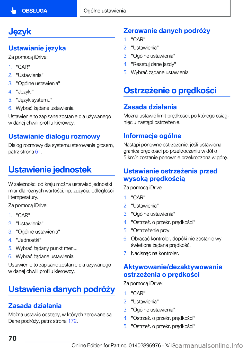 BMW 3 SERIES 2019  Instrukcja obsługi (in Polish) �J�