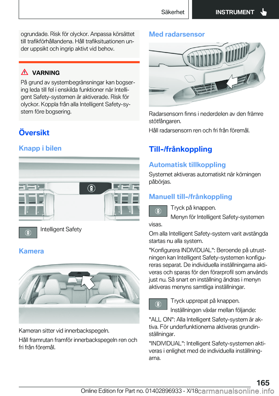 BMW 3 SERIES 2019  InstruktionsbÖcker (in Swedish) �o�g�r�u�n�d�a�d�e�.��R�i�s�k��f�