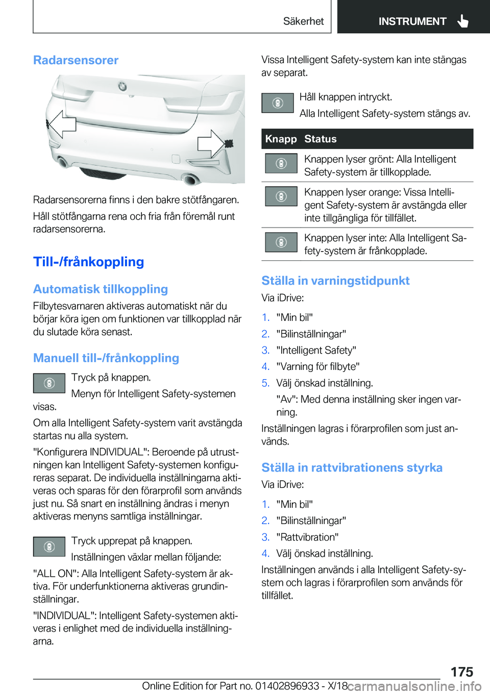 BMW 3 SERIES 2019  InstruktionsbÖcker (in Swedish) �R�a�d�a�r�s�e�n�s�o�r�e�r
�R�a�d�a�r�s�e�n�s�o�r�e�r�n�a��f�i�n�n�s��i��d�e�n��b�a�k�r�e��s�t�