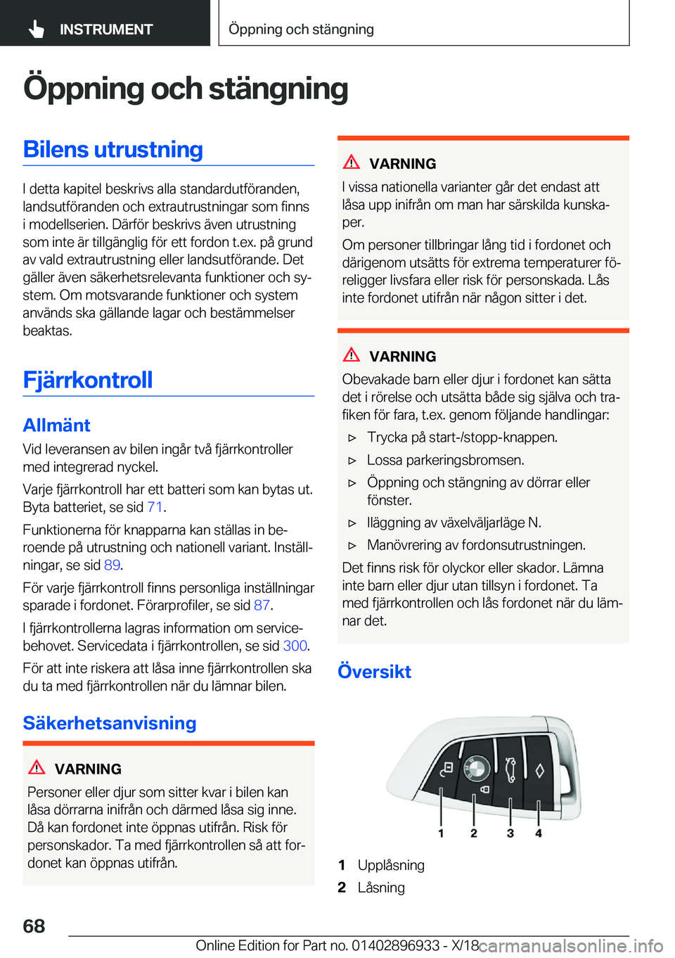 BMW 3 SERIES 2019  InstruktionsbÖcker (in Swedish) �