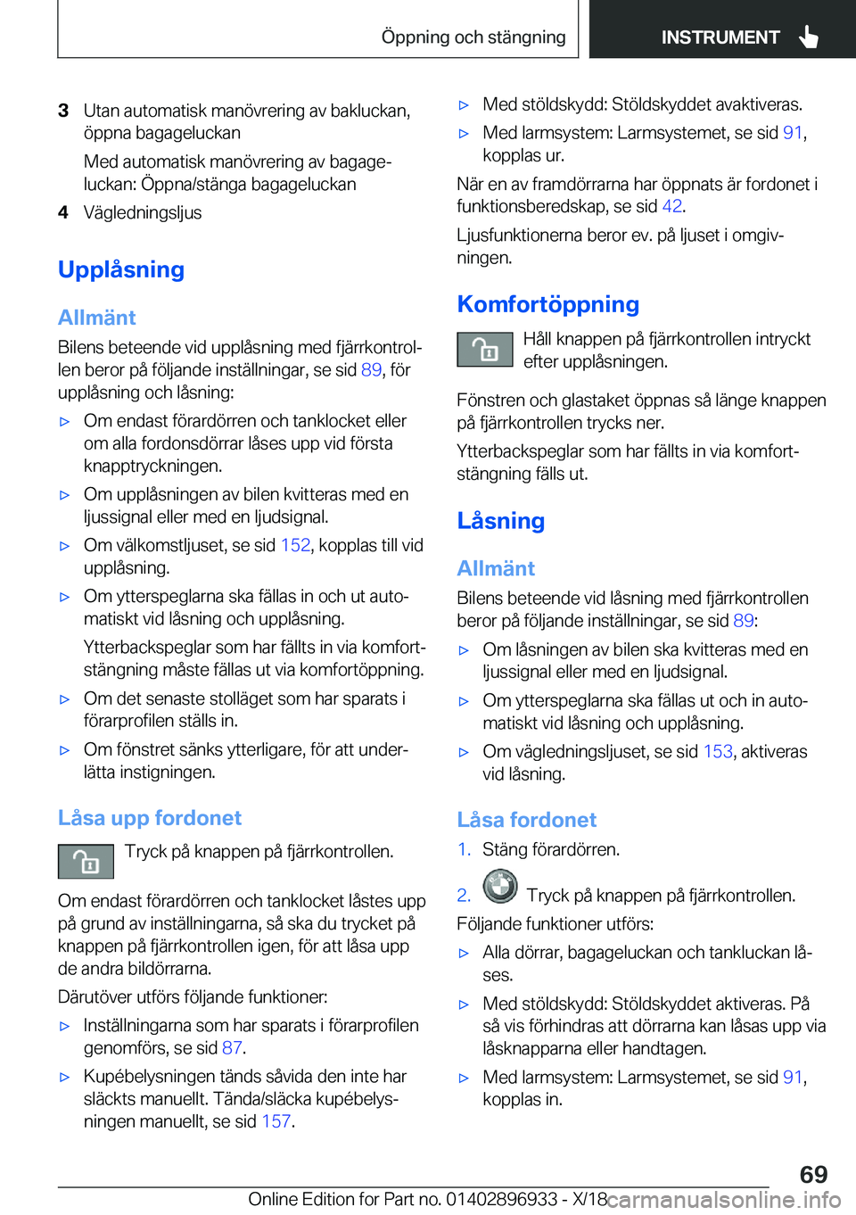 BMW 3 SERIES 2019  InstruktionsbÖcker (in Swedish) �3�U�t�a�n��a�u�t�o�m�a�t�i�s�k��m�a�n�