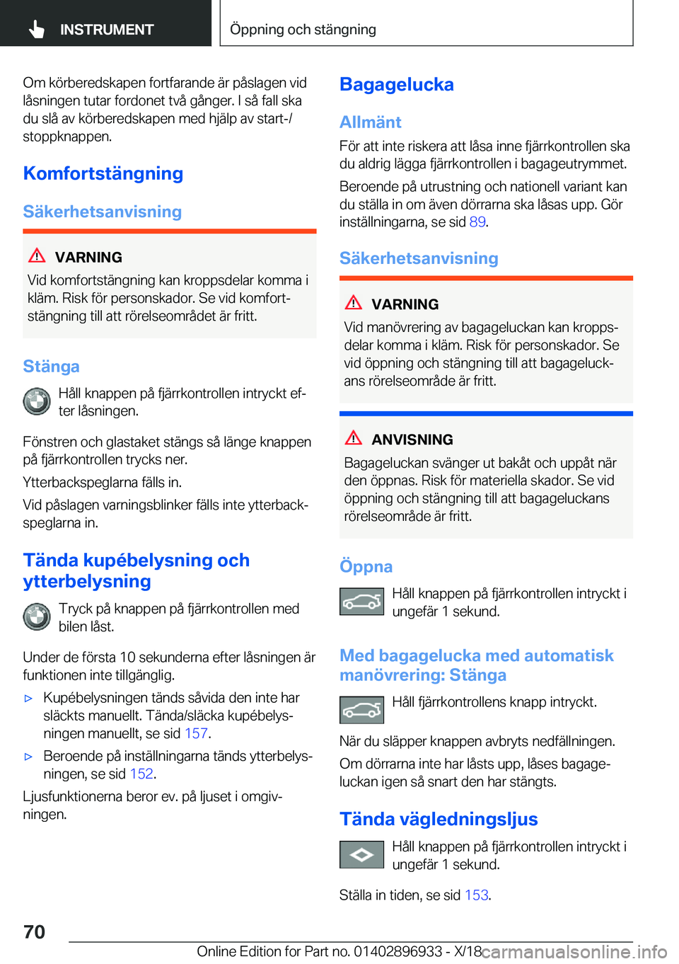 BMW 3 SERIES 2019  InstruktionsbÖcker (in Swedish) �O�m��k�