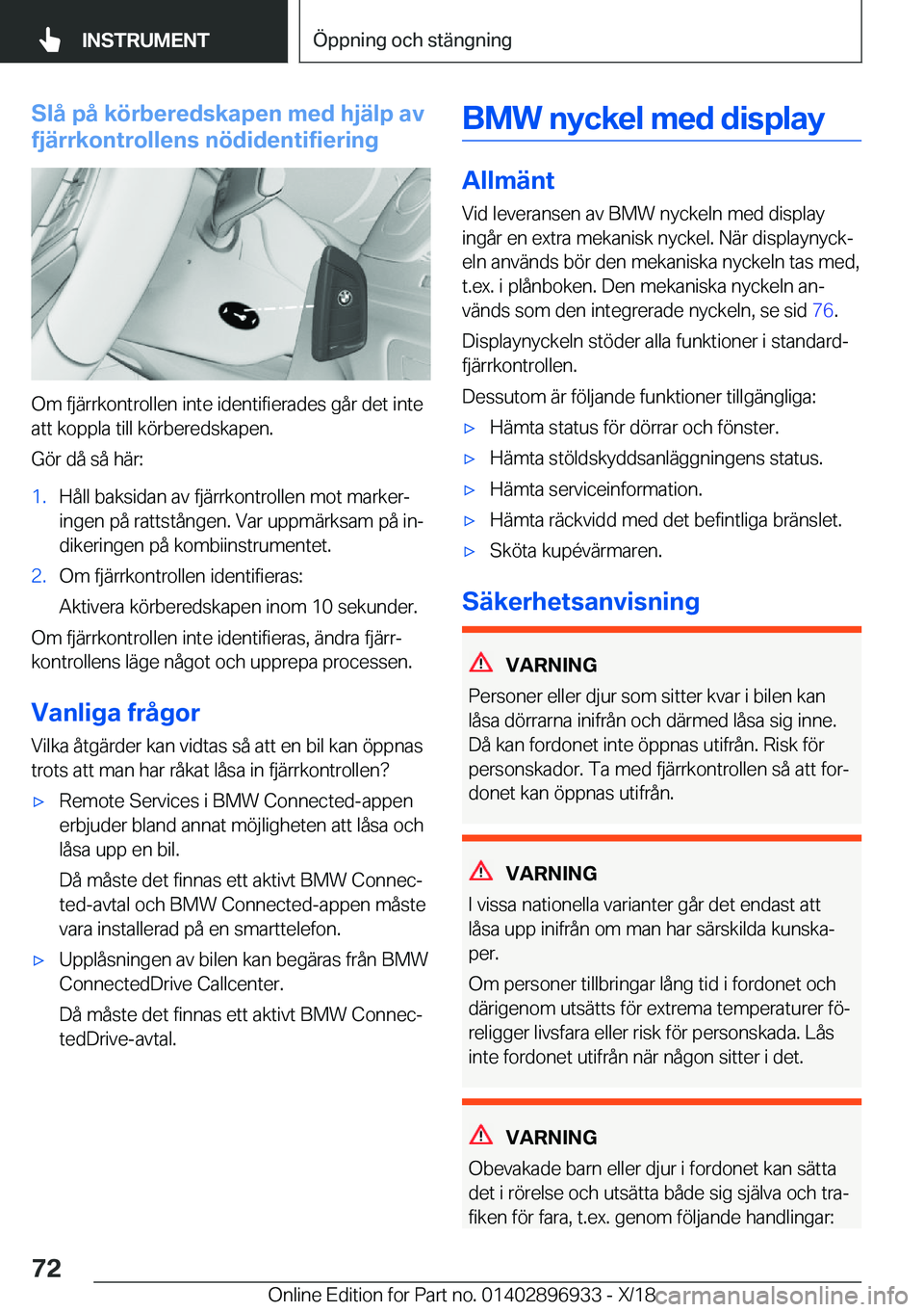 BMW 3 SERIES 2019  InstruktionsbÖcker (in Swedish) �S�l�å��p�å��k�