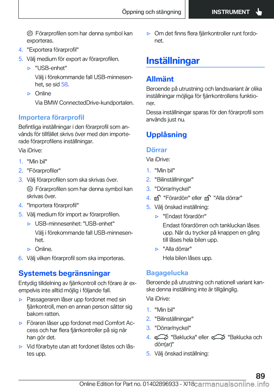 BMW 3 SERIES 2019  InstruktionsbÖcker (in Swedish) ���F�