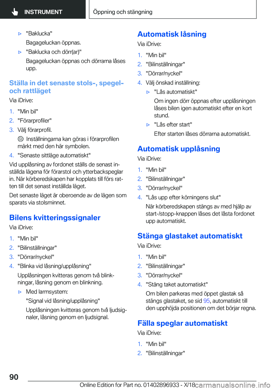 BMW 3 SERIES 2019  InstruktionsbÖcker (in Swedish) x��B�a�k�l�u�c�k�a�
�B�a�g�a�g�e�l�u�c�k�a�n��