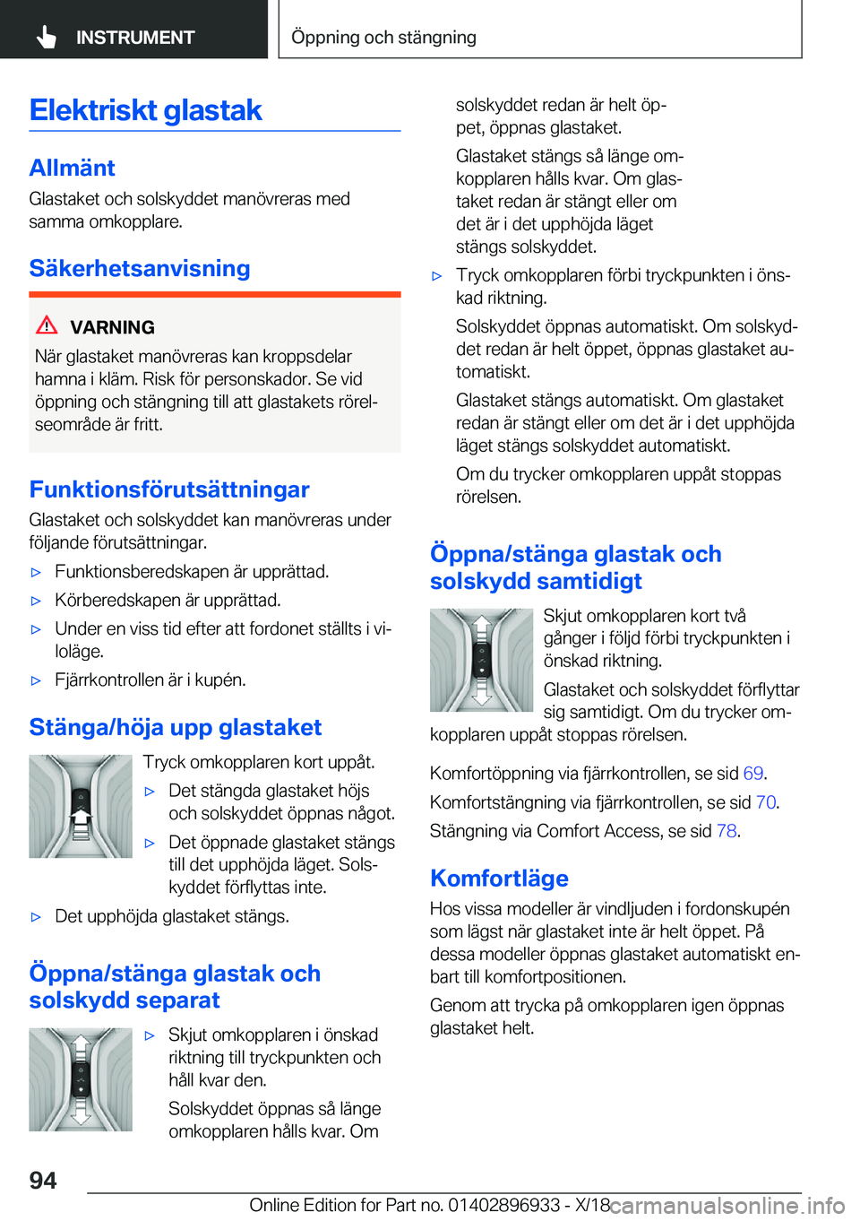 BMW 3 SERIES 2019  InstruktionsbÖcker (in Swedish) �E�l�e�k�t�r�i�s�k�t��g�l�a�s�t�a�k
�A�l�l�m�ä�n�t�G�l�a�s�t�a�k�e�t��o�c�h��s�o�l�s�k�y�d�d�e�t��m�a�n�