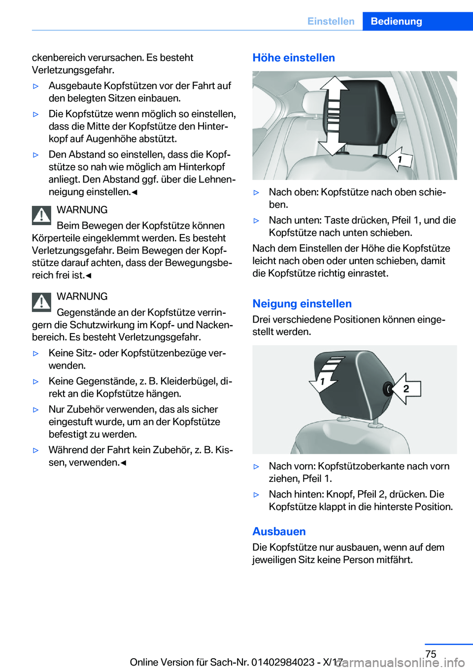 BMW 3 SERIES 2018  Betriebsanleitungen (in German) �c�k�e�n�b�e�r�e�i�c�h� �v�e�r�u�r�s�a�c�h�e�n�.� �E�s� �b�e�s�t�e�h�t
�V�e�r�l�e�t�z�u�n�g�s�g�e�f�a�h�r�.y�A�u�s�g�e�b�a�u�t�e� �K�o�p�f�s�t�