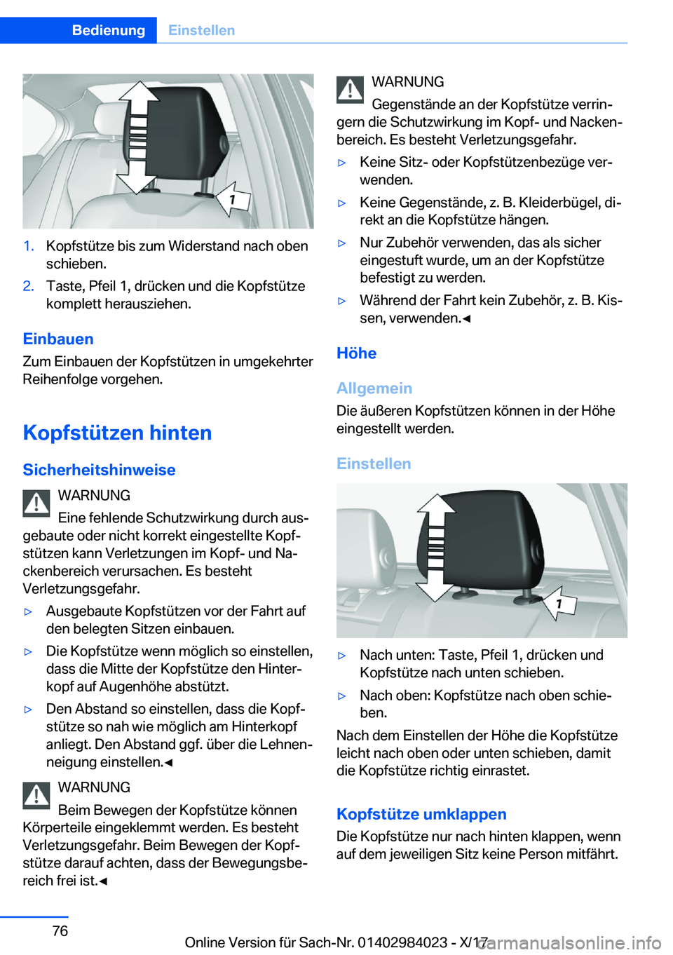 BMW 3 SERIES 2018  Betriebsanleitungen (in German) �1�.�K�o�p�f�s�t�