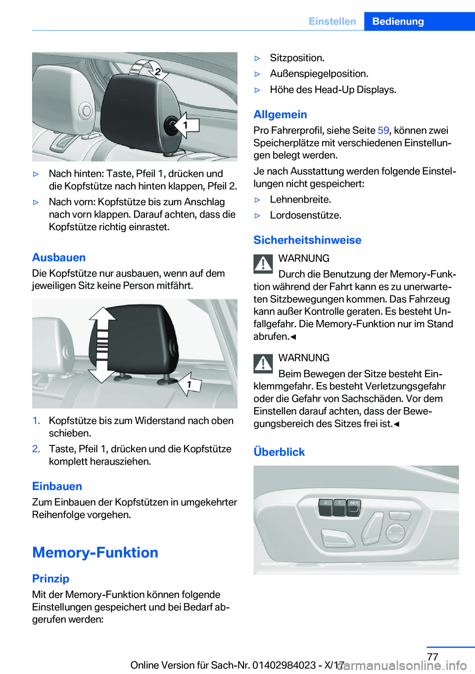 BMW 3 SERIES 2018  Betriebsanleitungen (in German) y�N�a�c�h� �h�i�n�t�e�n�:� �T�a�s�t�e�,� �P�f�e�i�l� �1�,� �d�r�