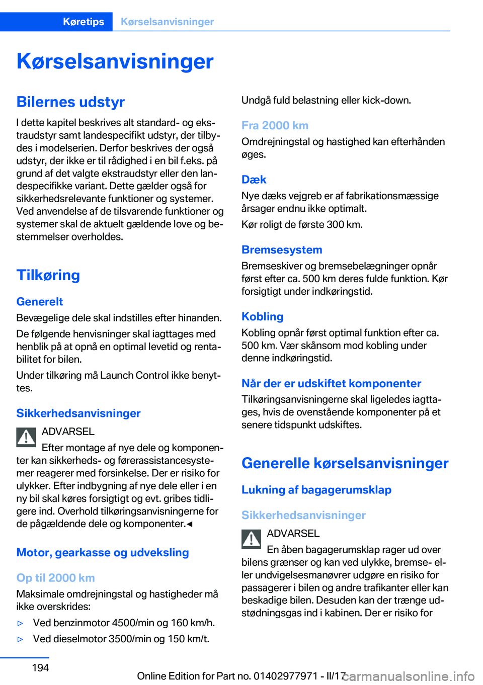BMW 3 SERIES 2017  InstruktionsbØger (in Danish) �K�