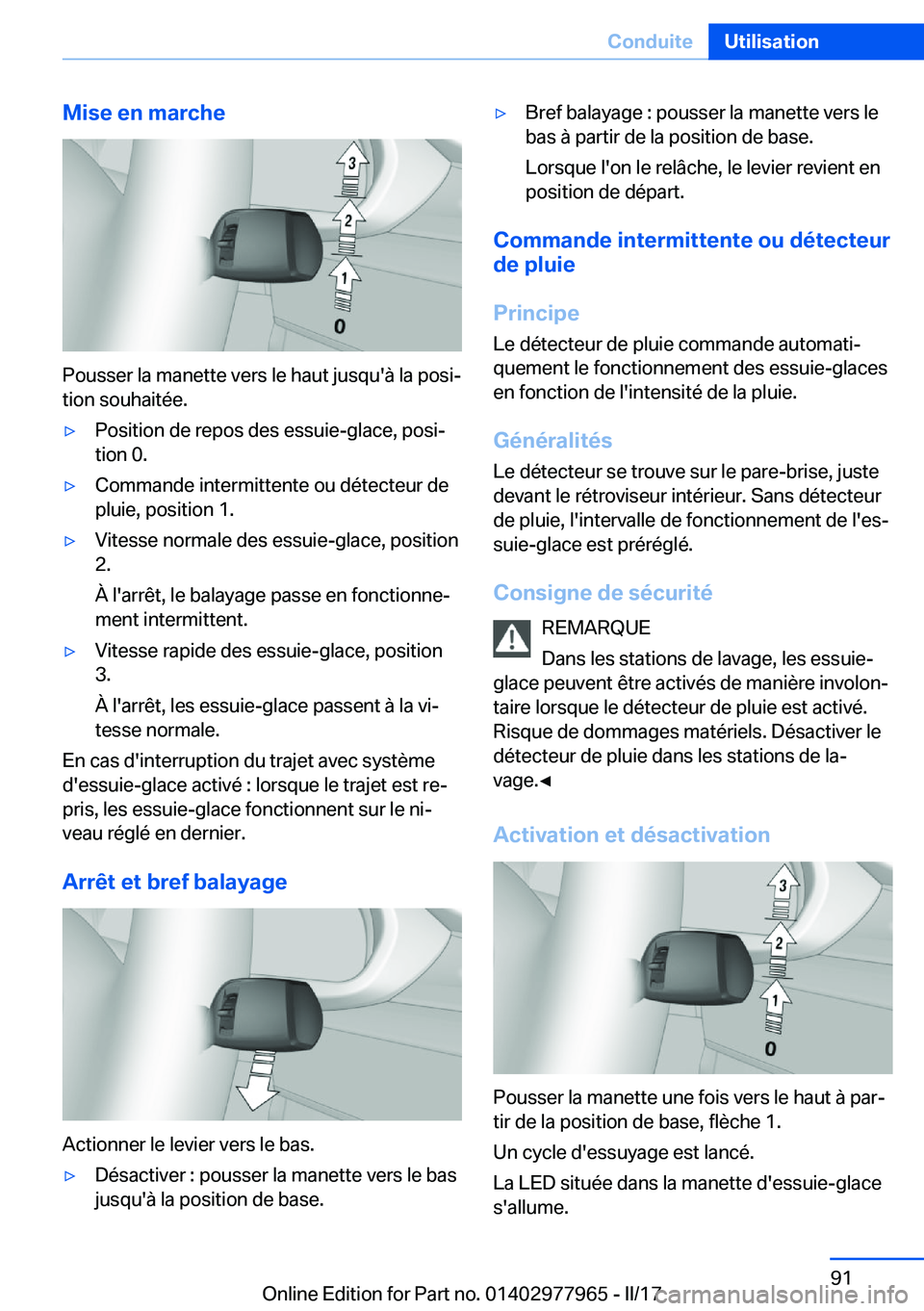 BMW 3 SERIES 2017  Notices Demploi (in French) �M�i�s�e��e�n��m�a�r�c�h�e
�P�o�u�s�s�e�r� �l�a� �m�a�n�e�t�t�e� �v�e�r�s� �l�e� �h�a�u�t� �j�u�s�q�u�'�