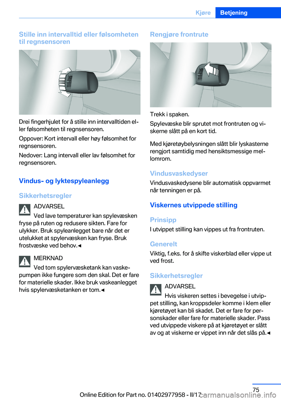 BMW 3 SERIES 2017  InstruksjonsbØker (in Norwegian) �S�t�i�l�l�e��i�n�n��i�n�t�e�r�v�a�l�l�t�i�d��e�l�l�e�r��f�