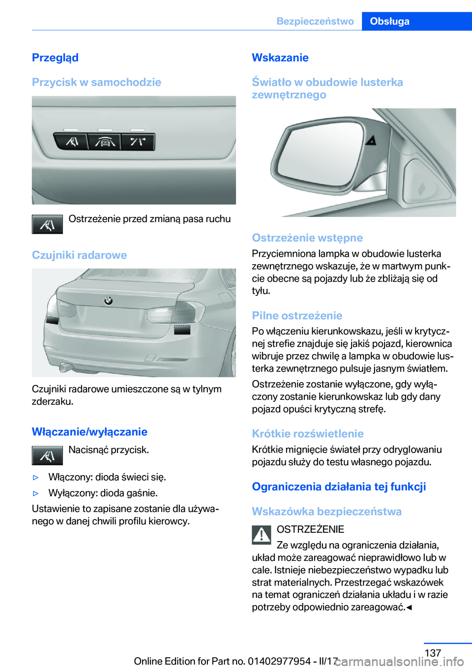 BMW 3 SERIES 2017  Instrukcja obsługi (in Polish) �P�r�z�e�g�l�