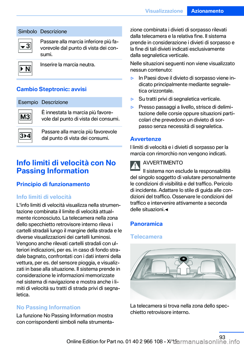 BMW 3 SERIES 2016 Libretti Di Uso E manutenzione (in Italian) SimboloDescrizionePassare alla marcia inferiore più fa‐
vorevole dal punto di vista dei con‐
sumi.Inserire la marcia neutra.
Cambio Steptronic: avvisi
EsempioDescrizioneÈ innestata la marcia pi BMW 3 SERIES 2016 Libretti Di Uso E manutenzione (in Italian) SimboloDescrizionePassare alla marcia inferiore più fa‐
vorevole dal punto di vista dei con‐
sumi.Inserire la marcia neutra.
Cambio Steptronic: avvisi
EsempioDescrizioneÈ innestata la marcia pi