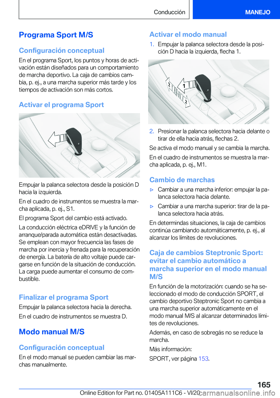 BMW 3 SERIES SEDAN PLUG-IN HYBRID 2021  Manuales de Empleo (in Spanish) �P�r�o�g�r�a�m�a��S�p�o�r�t��M�/�S
�C�o�n�f�i�g�u�r�a�c�i�