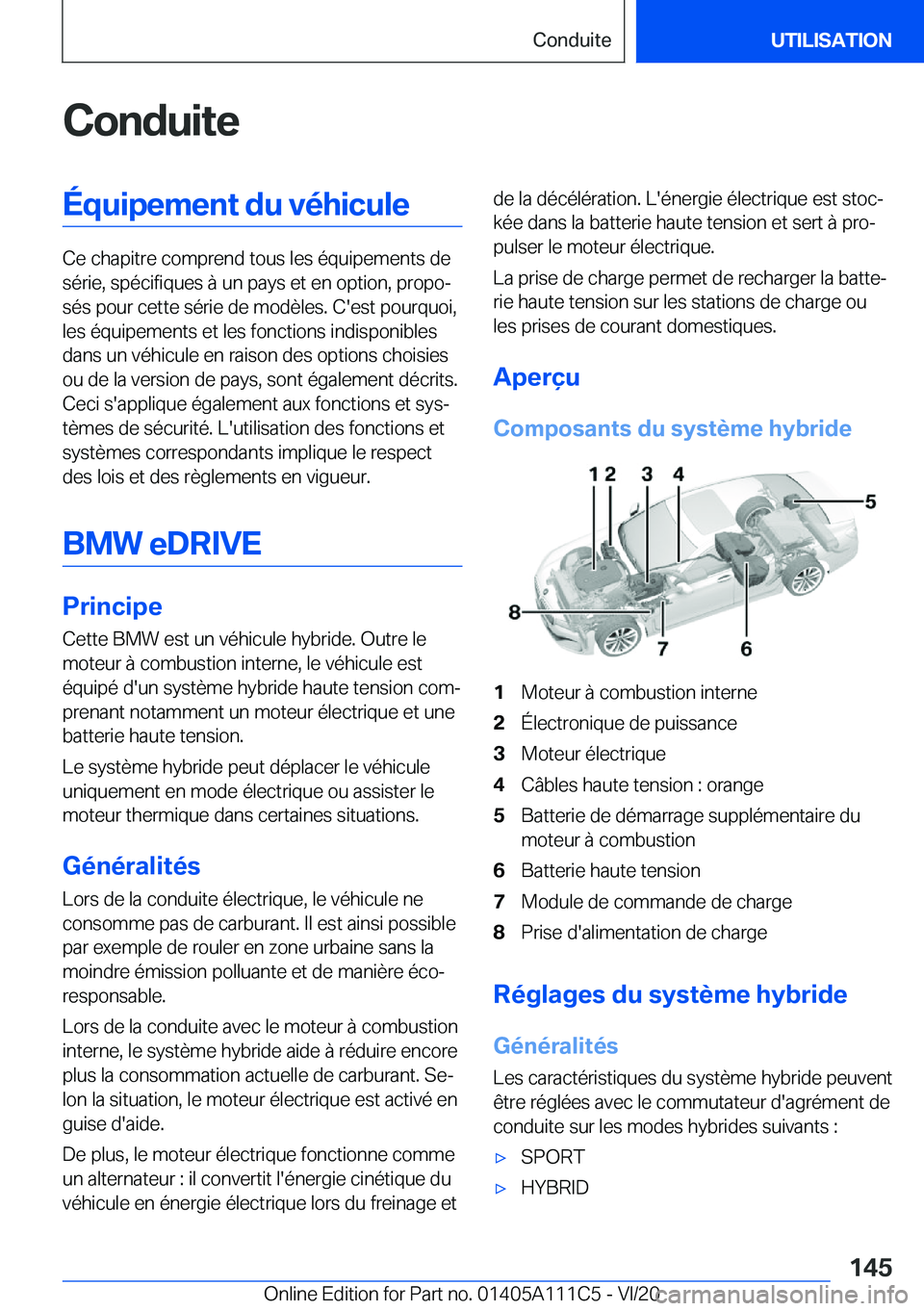 BMW 3 SERIES SEDAN PLUG-IN HYBRID 2021  Notices Demploi (in French) �C�o�n�d�u�i�t�e�