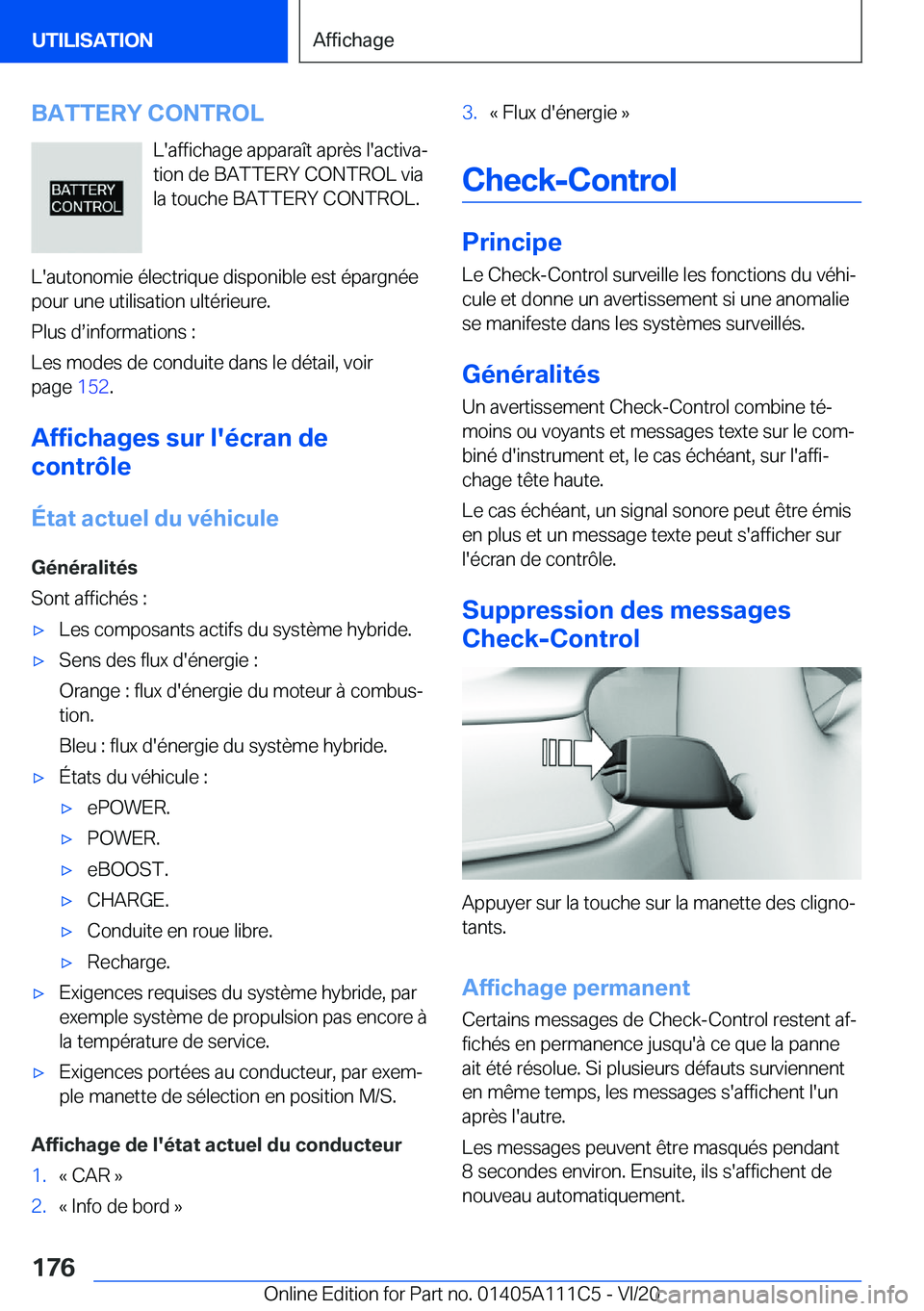 BMW 3 SERIES SEDAN PLUG-IN HYBRID 2021  Notices Demploi (in French) �B�A�T�T�E�R�Y��C�O�N�T�R�O�L�L�'�a�f�f�i�c�h�a�g�e��a�p�p�a�r�a�