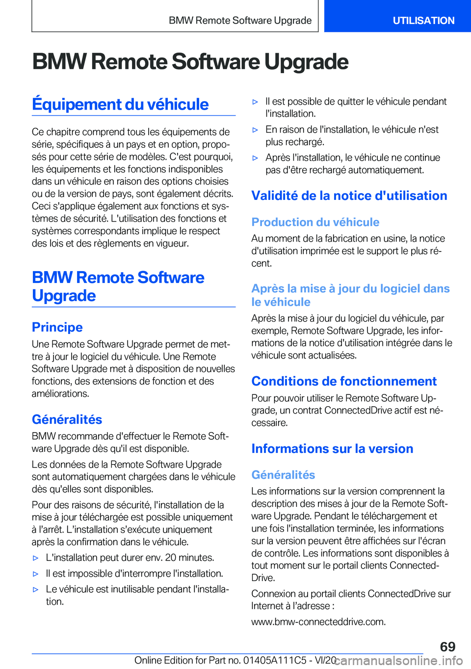 BMW 3 SERIES SEDAN PLUG-IN HYBRID 2021  Notices Demploi (in French) �B�M�W��R�e�m�o�t�e��S�o�f�t�w�a�r�e��U�p�g�r�a�d�e�