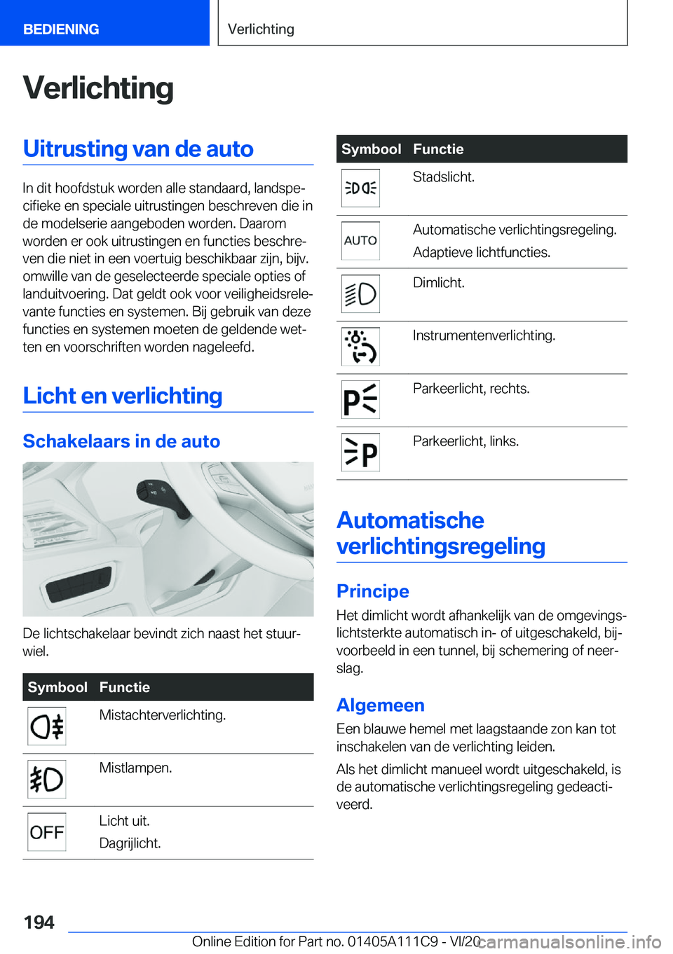 BMW 3 SERIES SEDAN PLUG-IN HYBRID 2021  Instructieboekjes (in Dutch) �V�e�r�l�i�c�h�t�i�n�g�U�i�t�r�u�s�t�i�n�g��v�a�n��d�e��a�u�t�o
�I�n��d�i�t��h�o�o�f�d�s�t�u�k��w�o�r�d�e�n��a�l�l�e��s�t�a�n�d�a�a�r�d�,��l�a�n�d�s�p�ej�c�i�f�i�e�k�e��e�n��s�p�e�c�i�a�l�