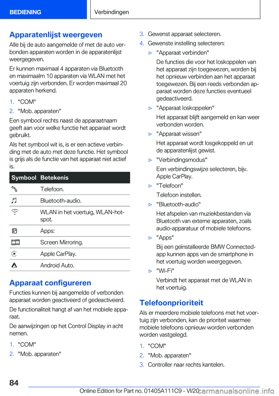BMW 3 SERIES SEDAN PLUG-IN HYBRID 2021  Instructieboekjes (in Dutch) �A�p�p�a�r�a�t�e�n�l�i�j�s�t��w�e�e�r�g�e�v�e�n
�A�l�l�e��b�i�j��d�e��a�u�t�o��a�a�n�g�e�m�e�l�d�e��o�f��m�e�t��d�e��a�u�t�o��v�e�rj
�b�o�n�d�e�n��a�p�p�a�r�a�t�e�n��w�o�r�d�e�n��i�n��d