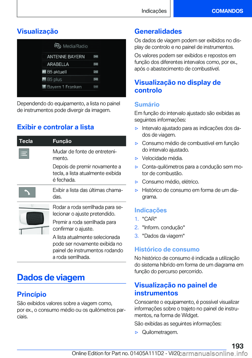 BMW 3 SERIES SEDAN PLUG-IN HYBRID 2021  Manual do condutor (in Portuguese) �V�i�s�u�a�l�i�z�a�