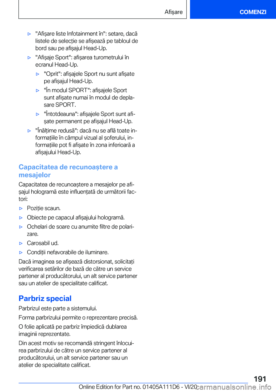 BMW 3 SERIES SEDAN PLUG-IN HYBRID 2021  Ghiduri De Utilizare (in Romanian) 'x��A�f�i&�a�r�e��l�i�s�t�e��I�n�f�o�t�a�i�n�m�e�n�t��