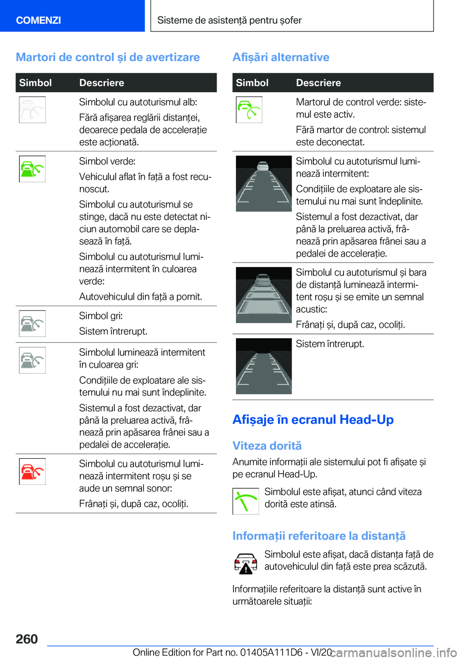 BMW 3 SERIES SEDAN PLUG-IN HYBRID 2021  Ghiduri De Utilizare (in Romanian) �M�a�r�t�o�r�i��d�e��c�o�n�t�r�o�l�&�i��d�e��a�v�e�r�t�i�z�a�r�e�S�i�m�b�o�l�D�e�s�c�r�i�e�r�e�S�i�m�b�o�l�u�l��c�u��a�u�t�o�t�u�r�i�s�m�u�l��a�l�b�:
�F�ă�r�ă��a�f�i&�a�r�e�a��r�e�g�l�ă
