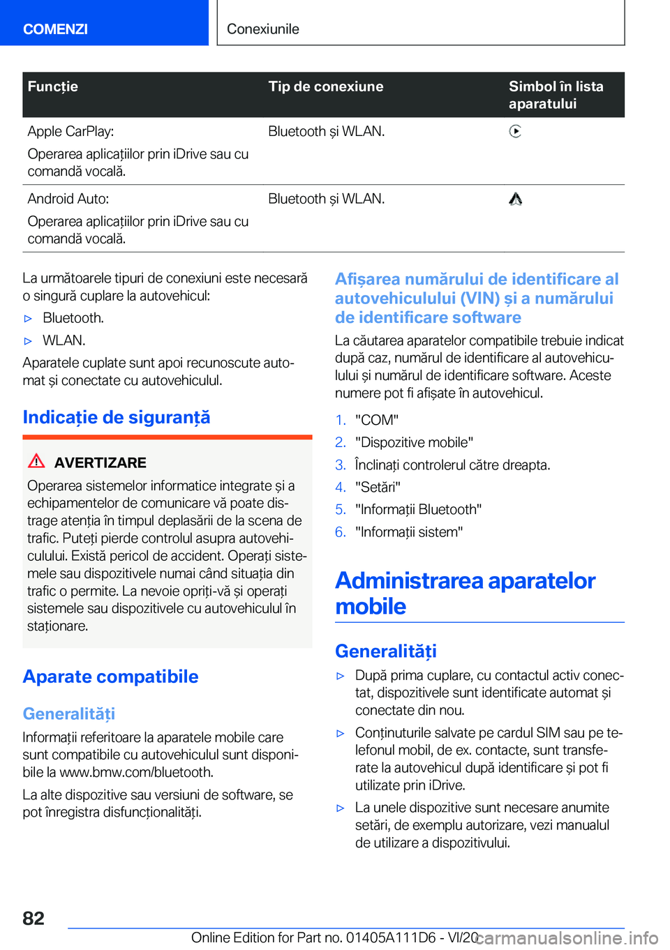 BMW 3 SERIES SEDAN PLUG-IN HYBRID 2021  Ghiduri De Utilizare (in Romanian) �F�u�n�c�i�e�T�i�p��d�e��c�o�n�e�x�i�u�n�e�S�i�m�b�o�l��