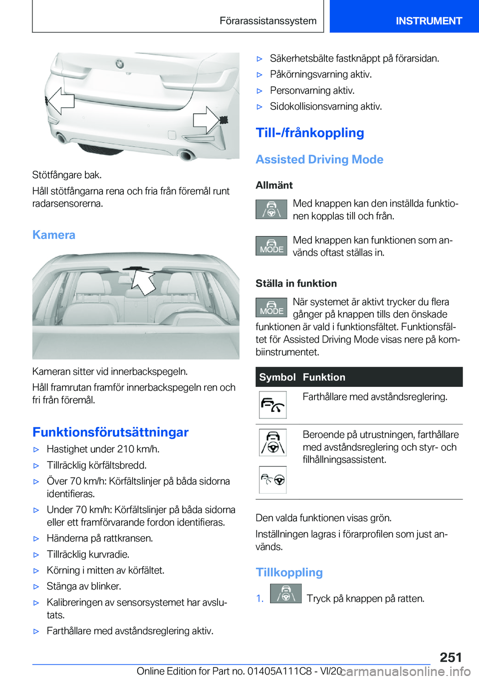 BMW 3 SERIES SEDAN PLUG-IN HYBRID 2021  InstruktionsbÖcker (in Swedish) �S�t�